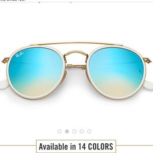 Ray bans- Gold frame, blue flash, with white rims